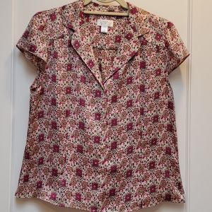 LOFT Pink and Black Floral Blouse